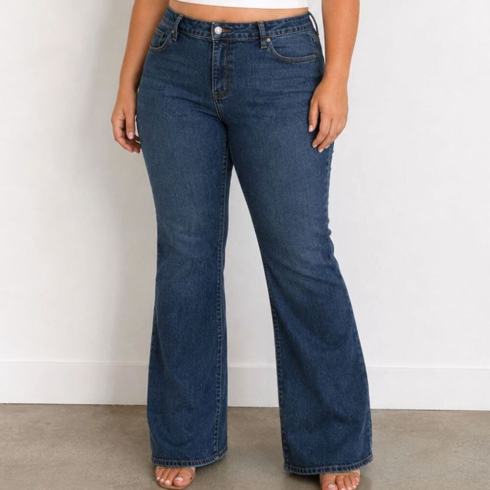 Vintage Z Cavaricci Plus Size 22 Y2K Wide Leg Flare Jeans Dark Wash